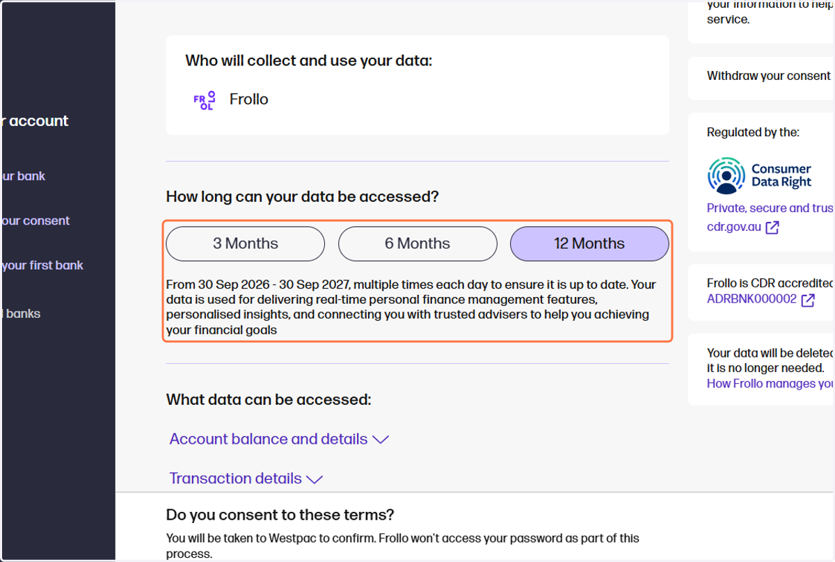 Select the consent period, we recommend 12 months