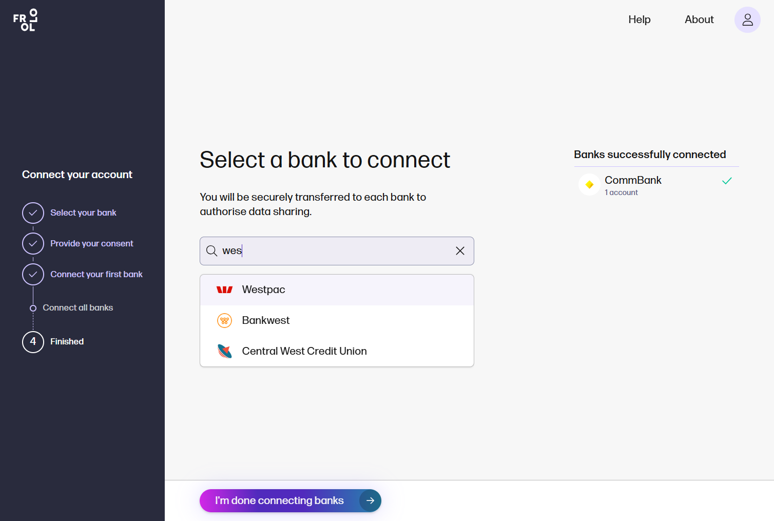 Search, then select on your bank