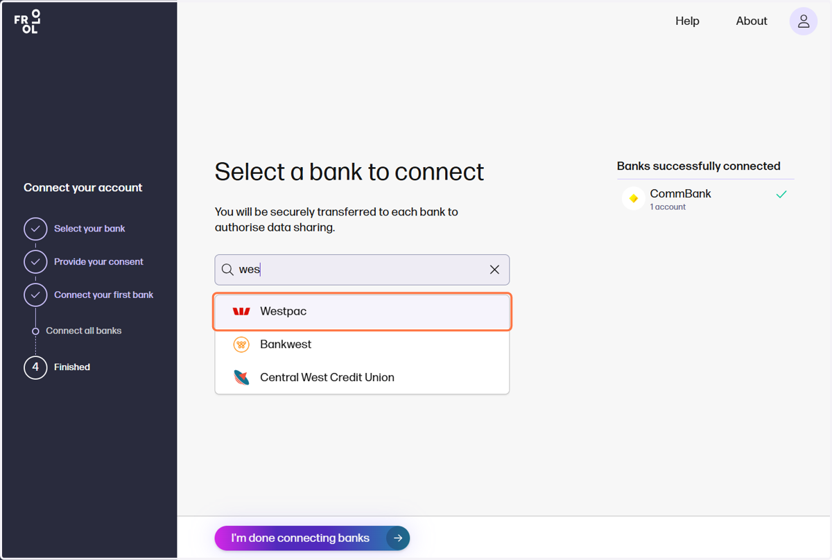 Search, then select on your bank