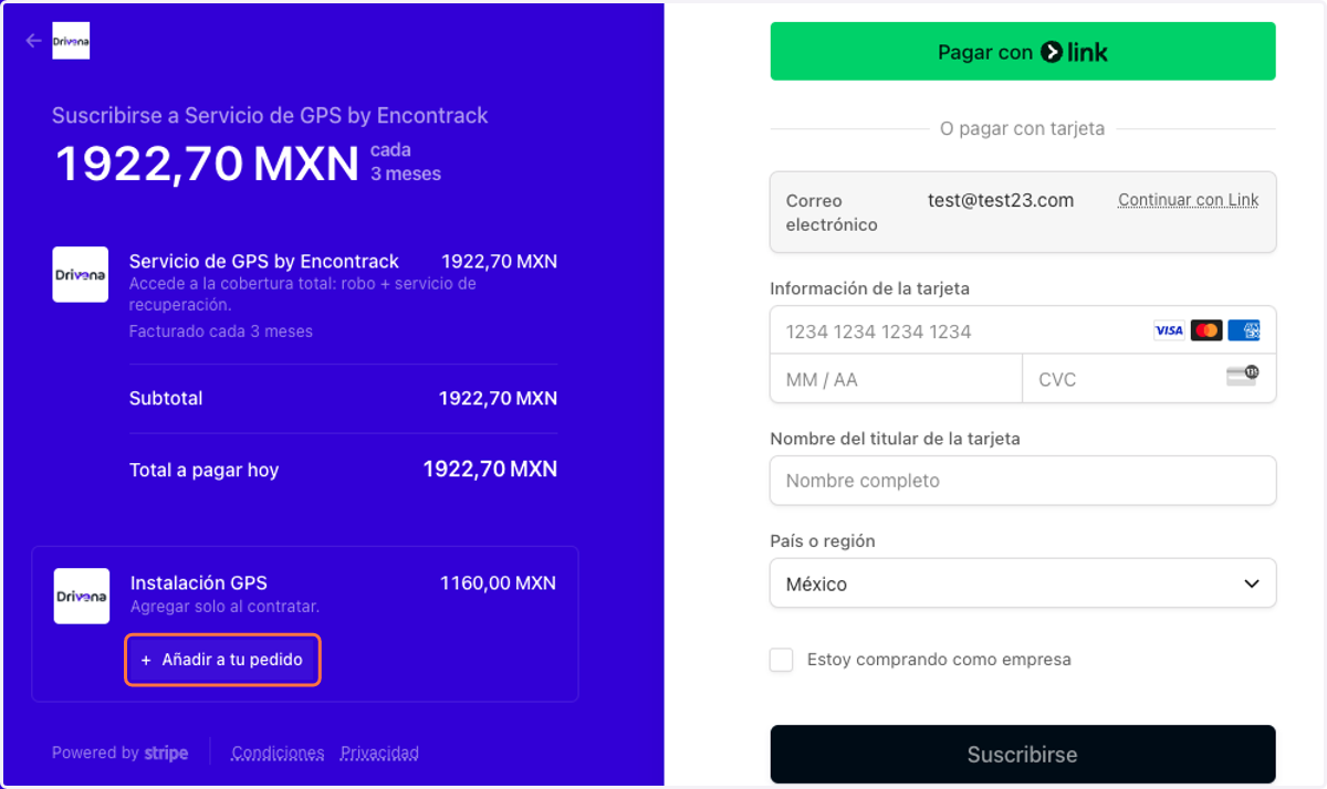 Añade el Costo de instalación y paga