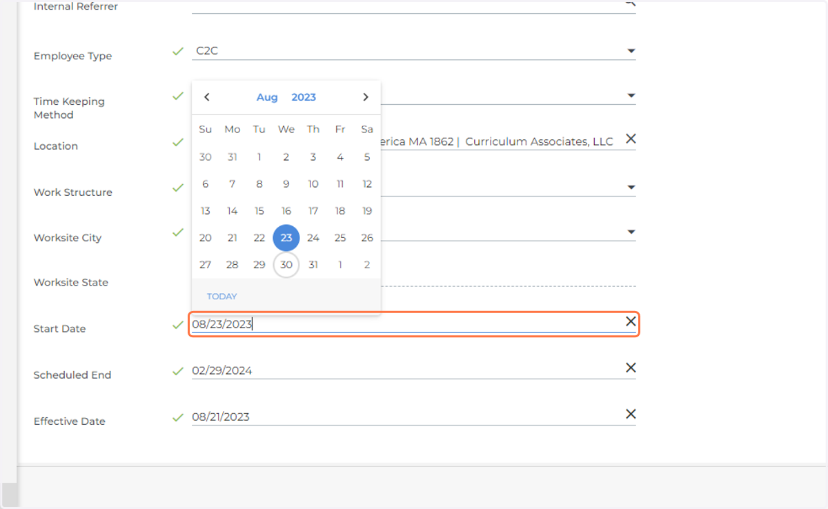 Edit the Start Date to the Revised Date
