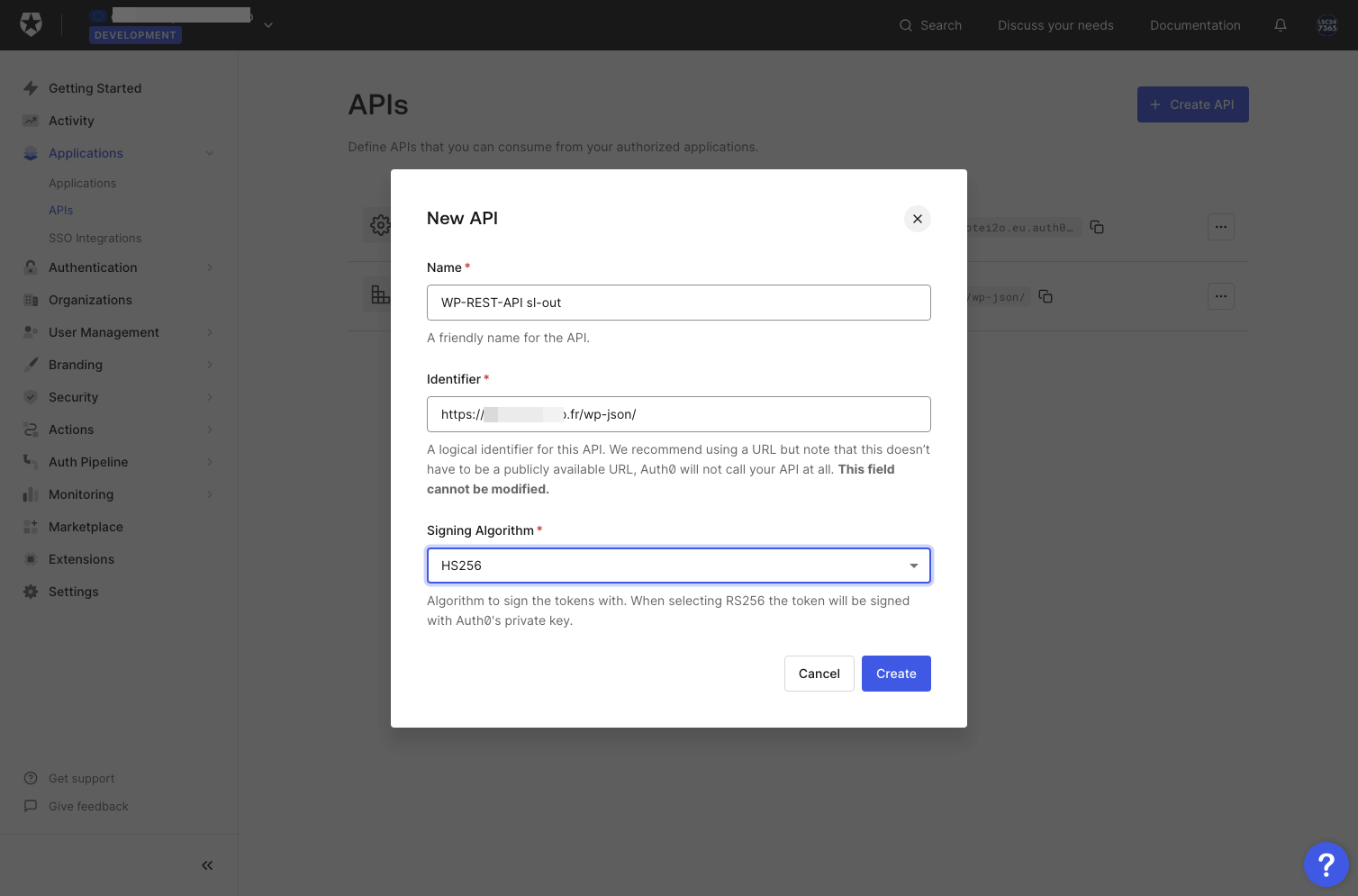 Select HS256 from Signing Algorithm *