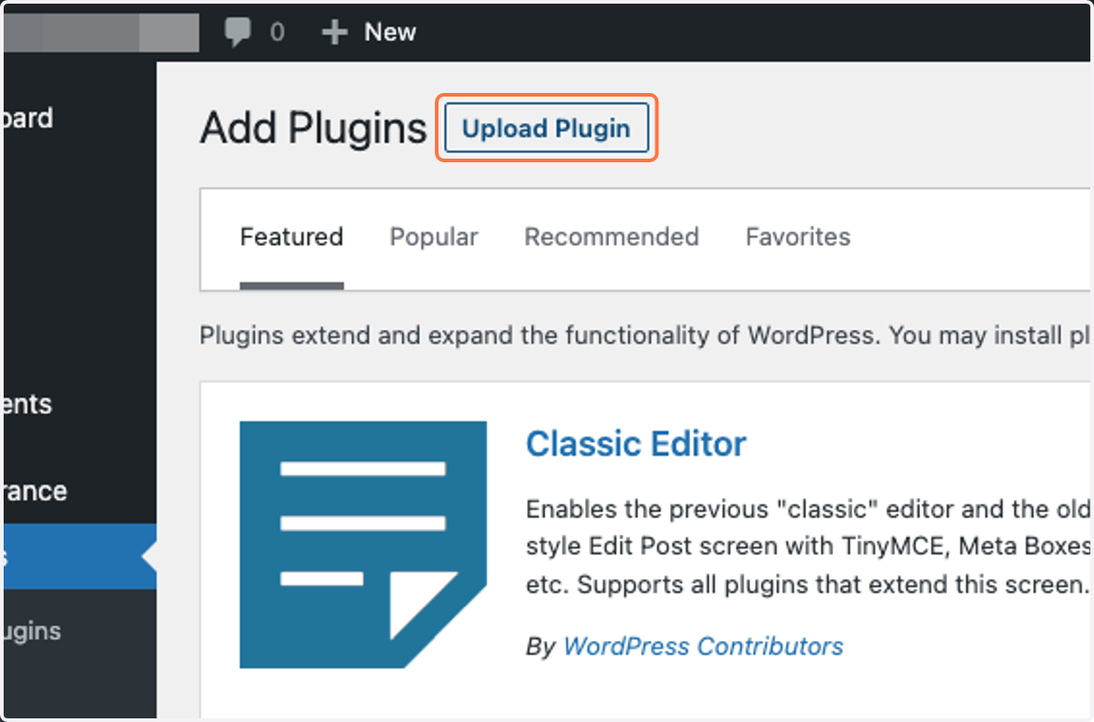 Click on Upload Plugin