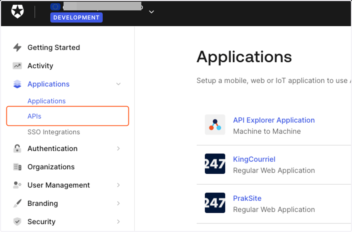 Click on APIs