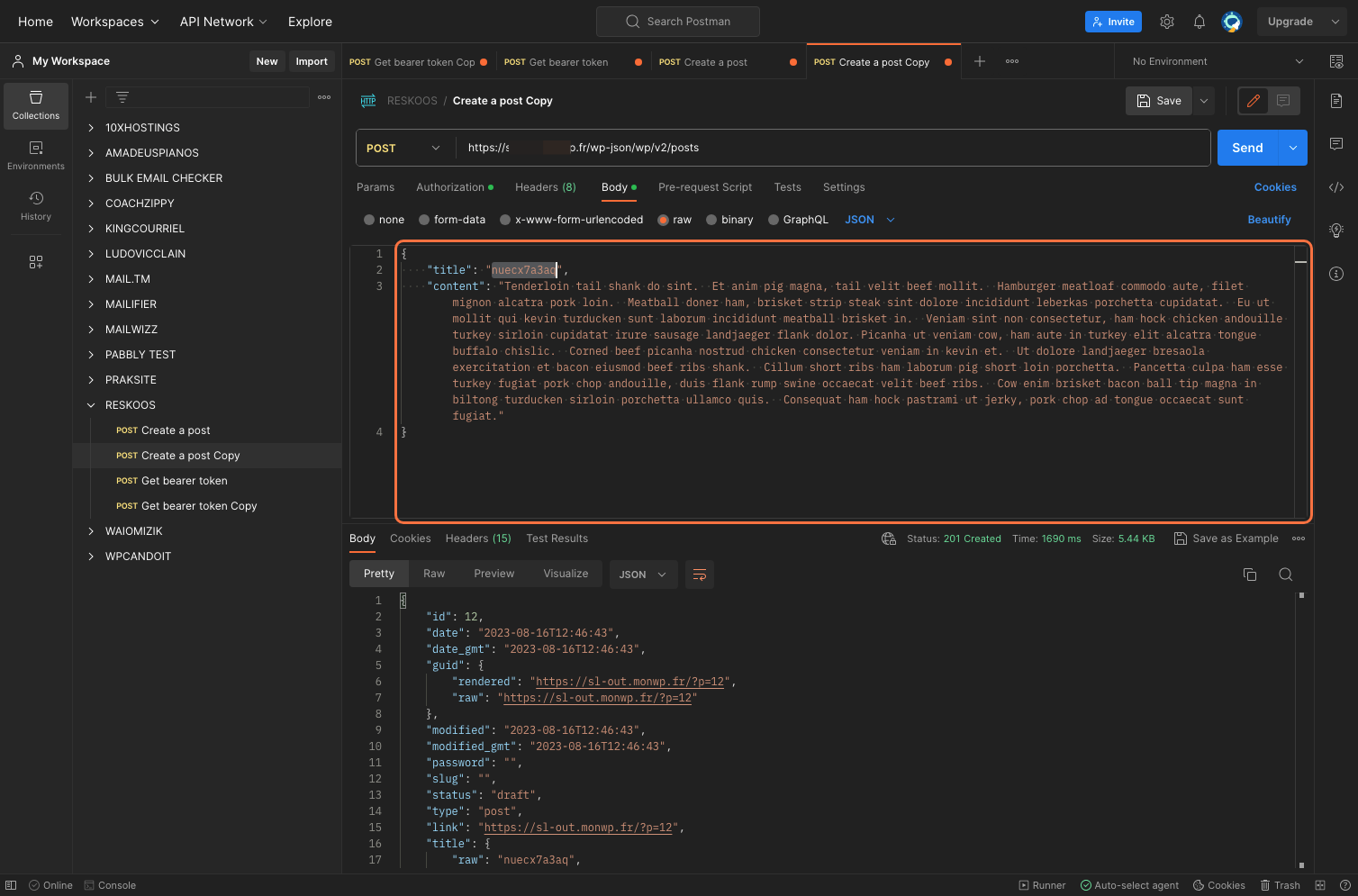 Attempting to post an article via WP REST API