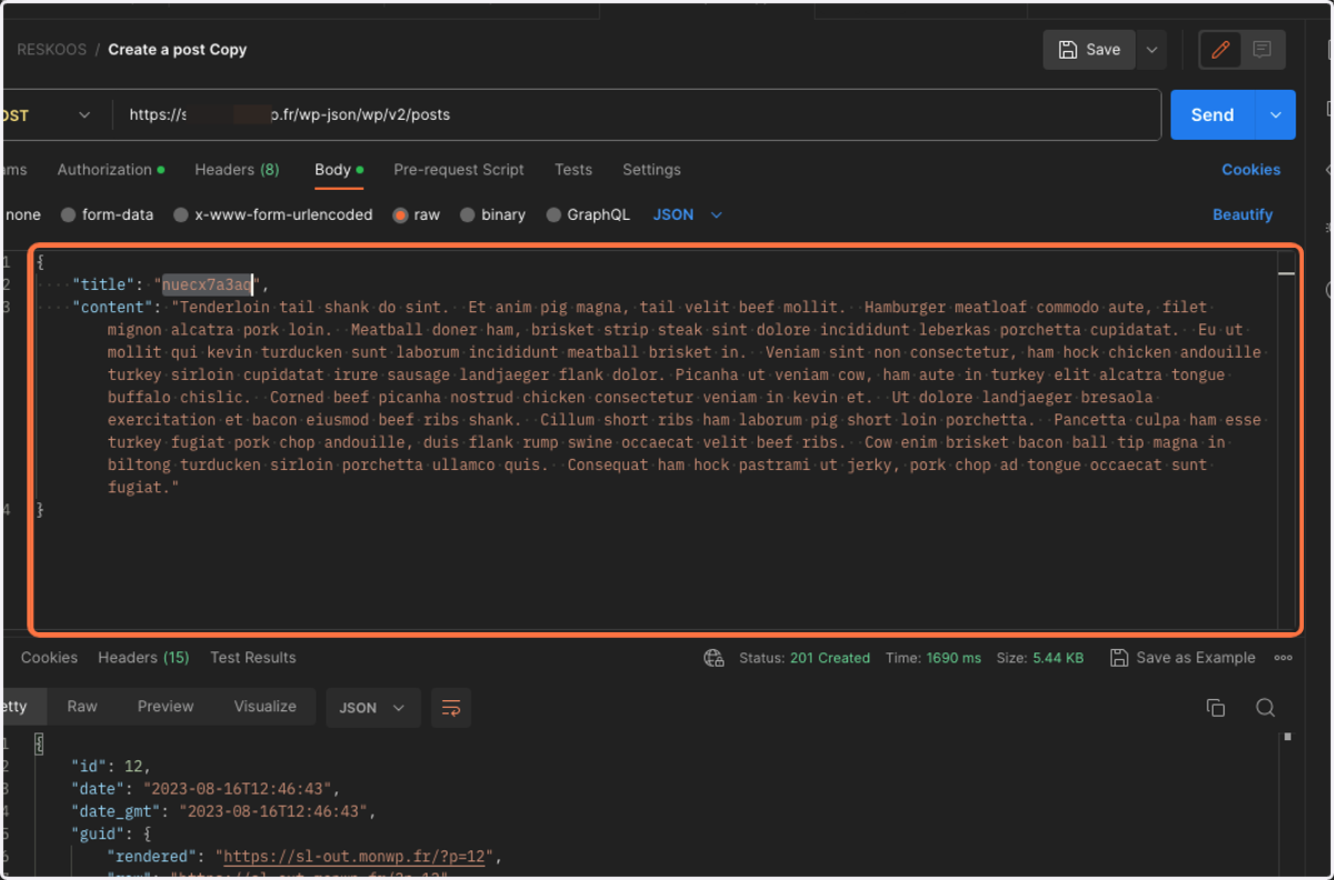 Attempting to post an article via WP REST API