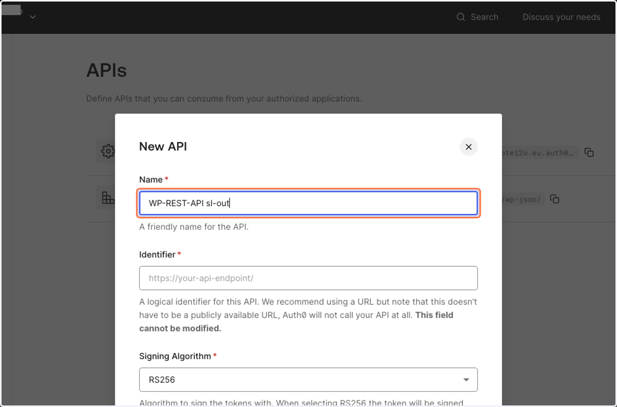 Type "WP-REST-API sl-out"