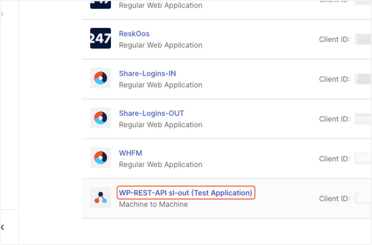 Click on WP-REST-API sl-out (Test Application)