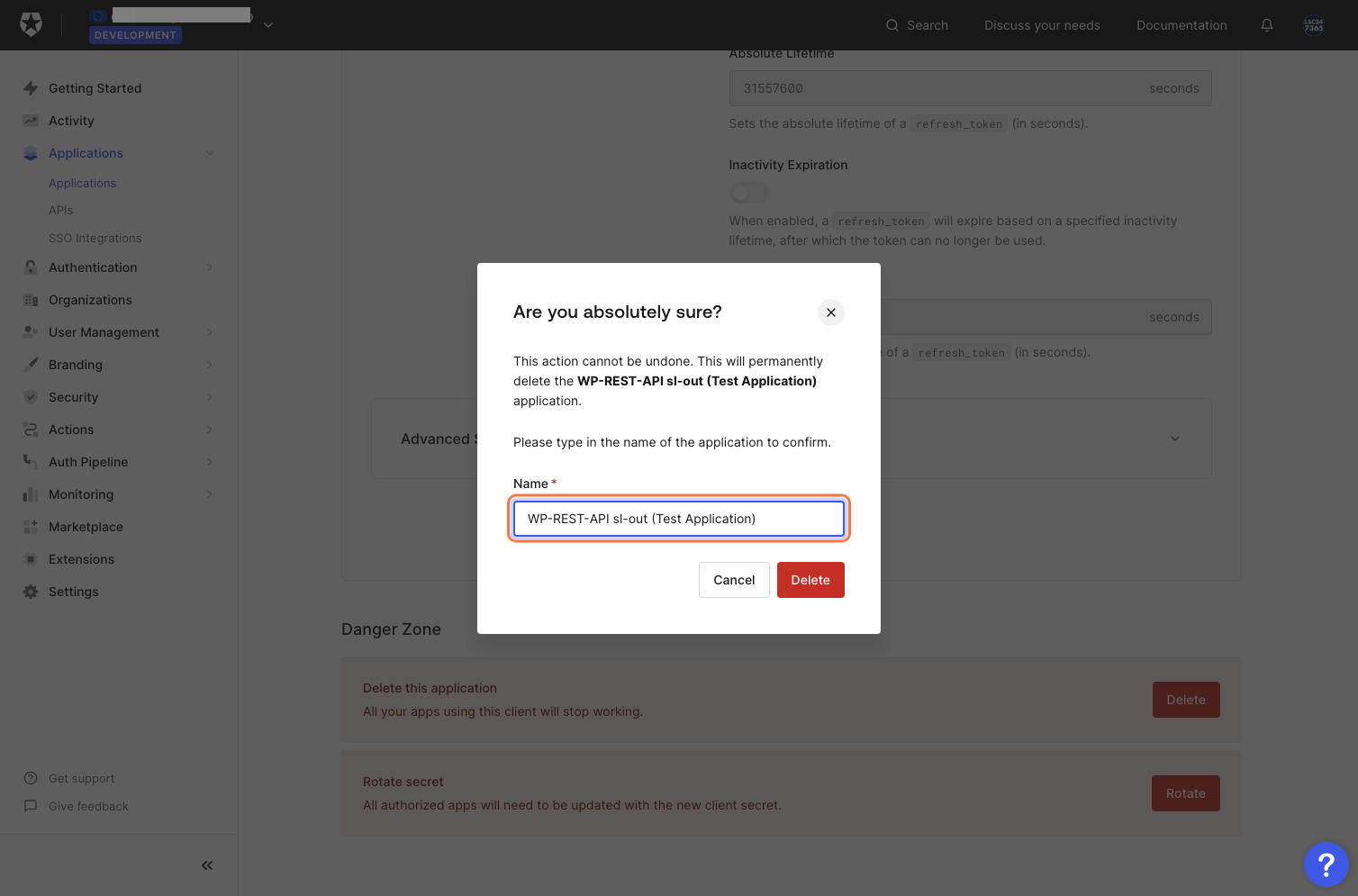 Type the application name