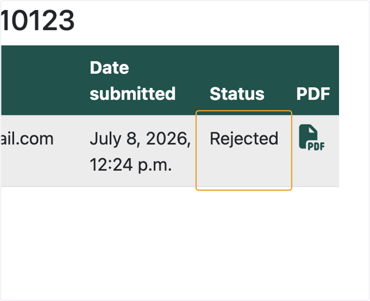 Here you can view the status