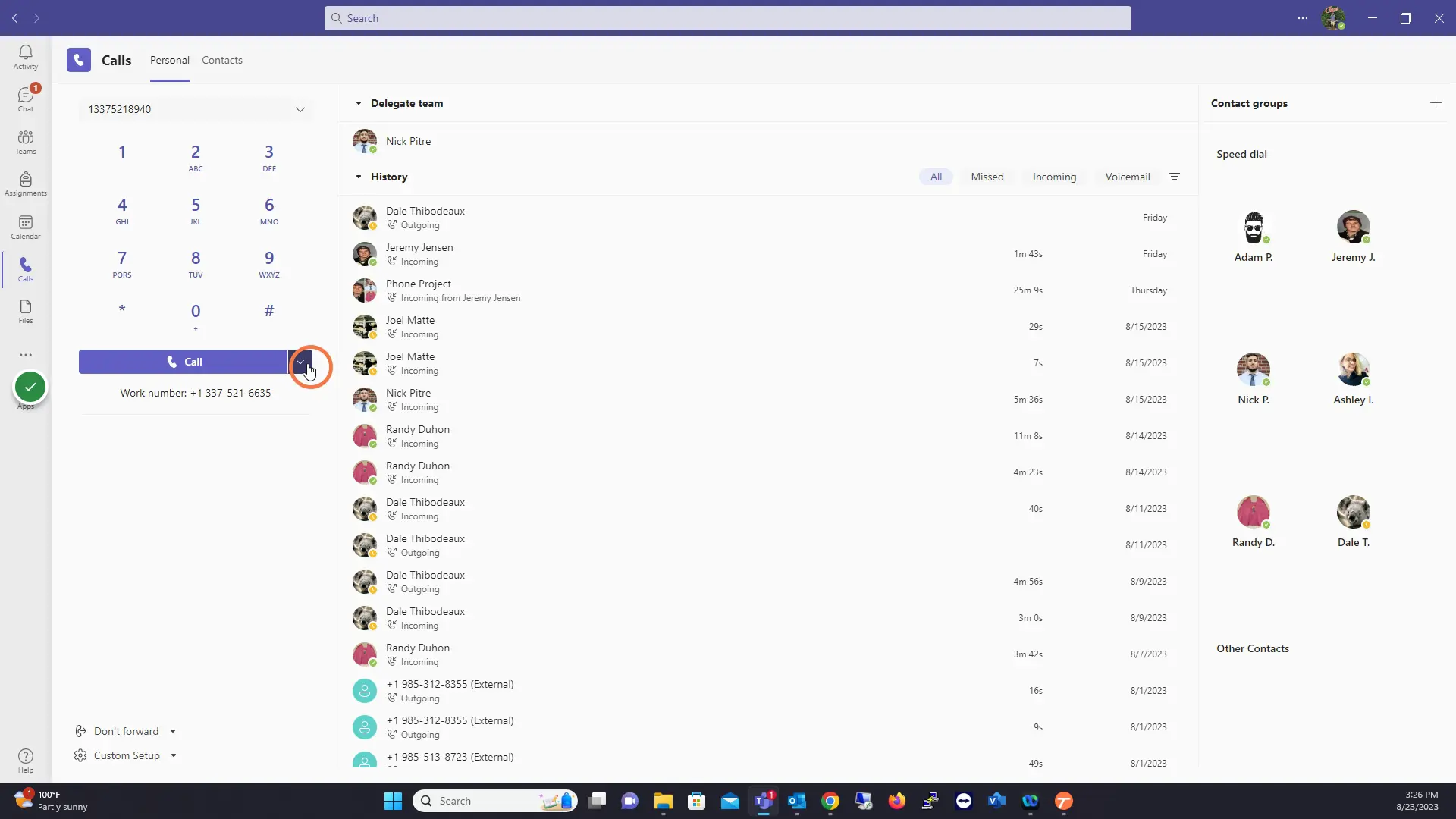Click Call or Select from Drop Down