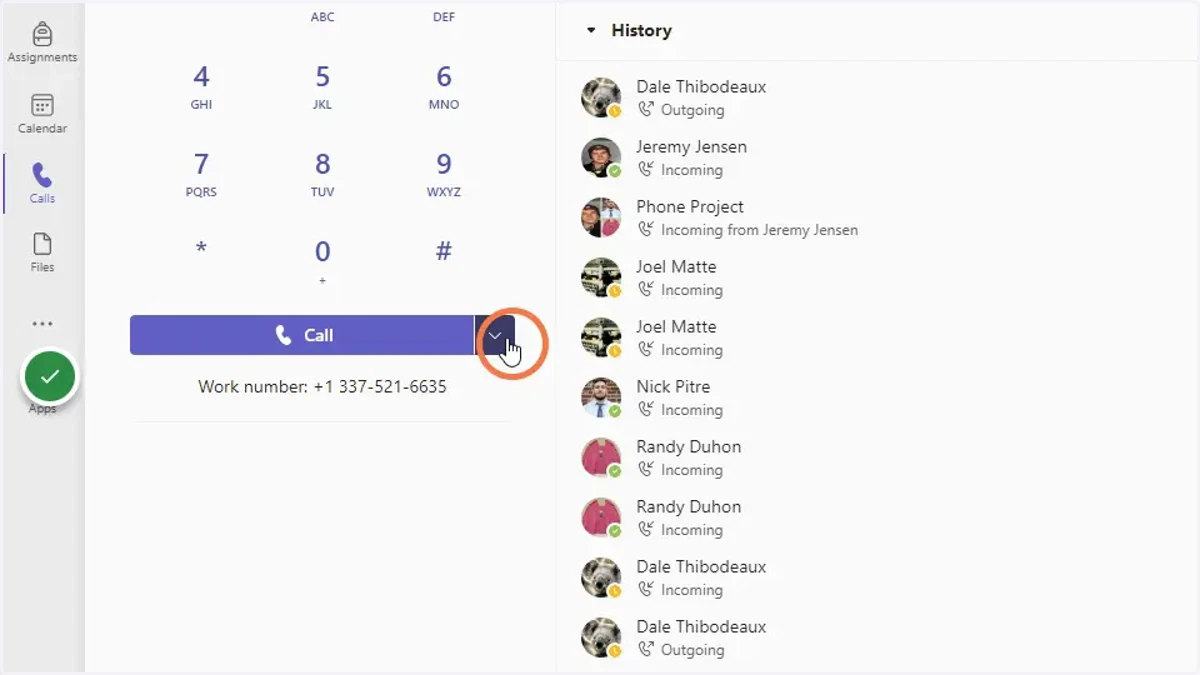 Click Call or Select from Drop Down