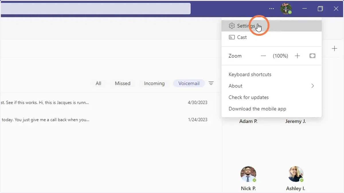 Click the 3 dotted line and select settings
