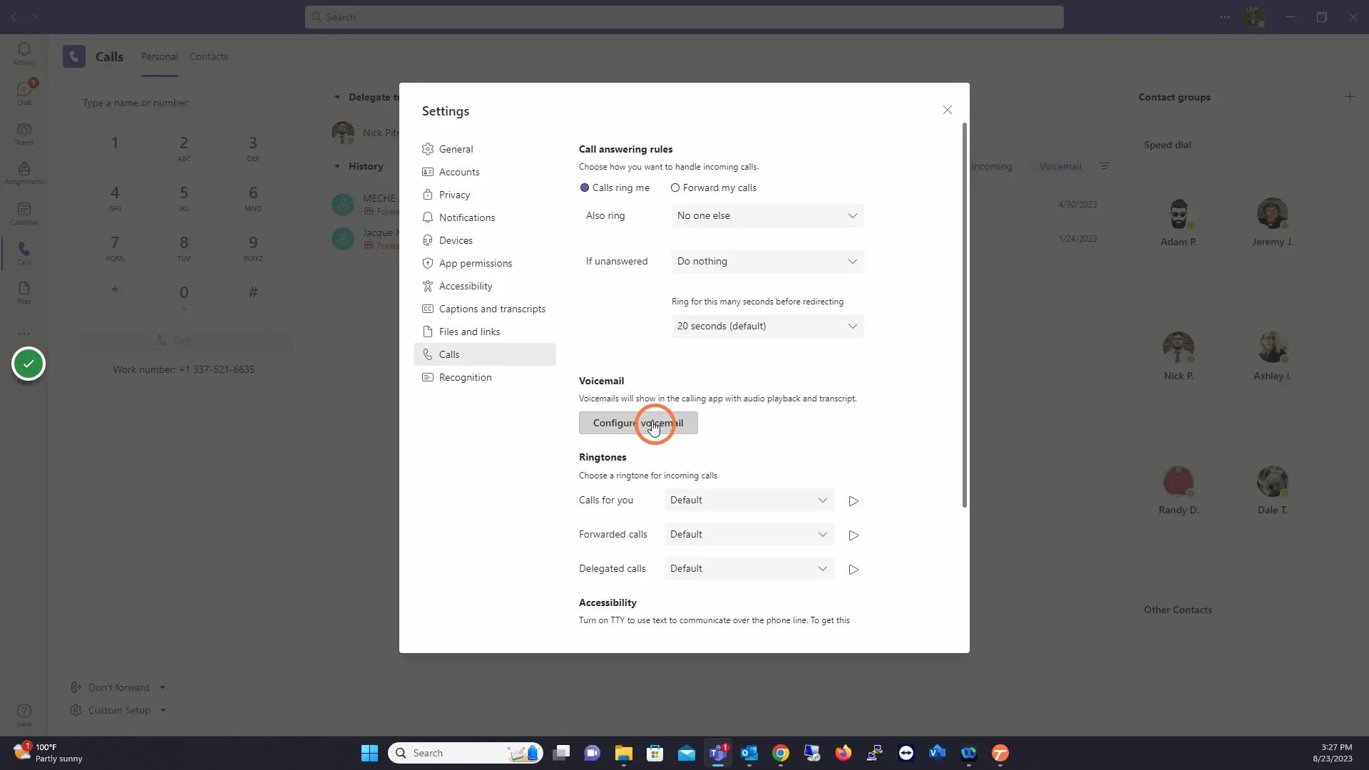 Click Calls then Configure Voicemail