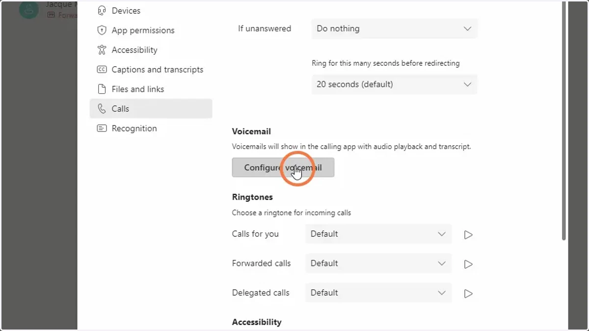 Click Calls then Configure Voicemail