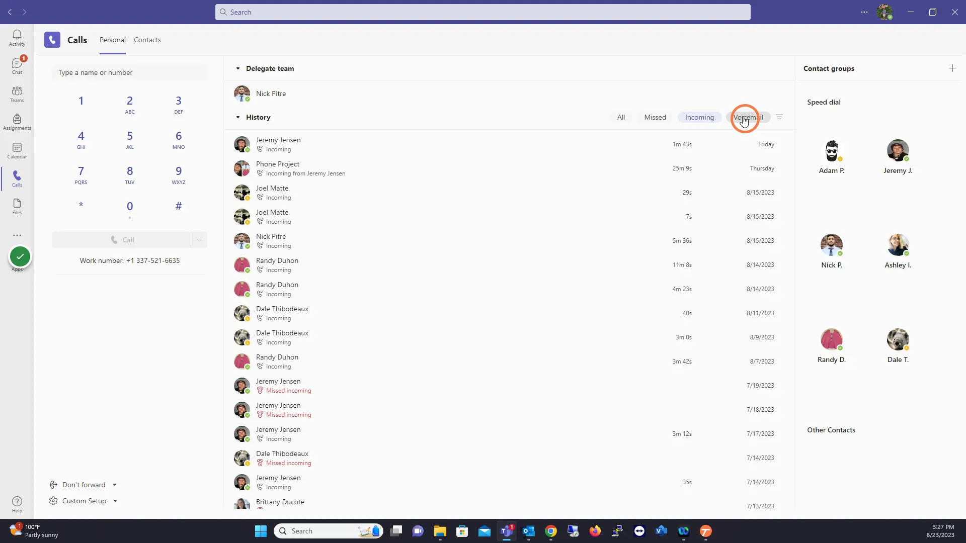 Select Voicemail to see voice messages and transcriptions of voicemails