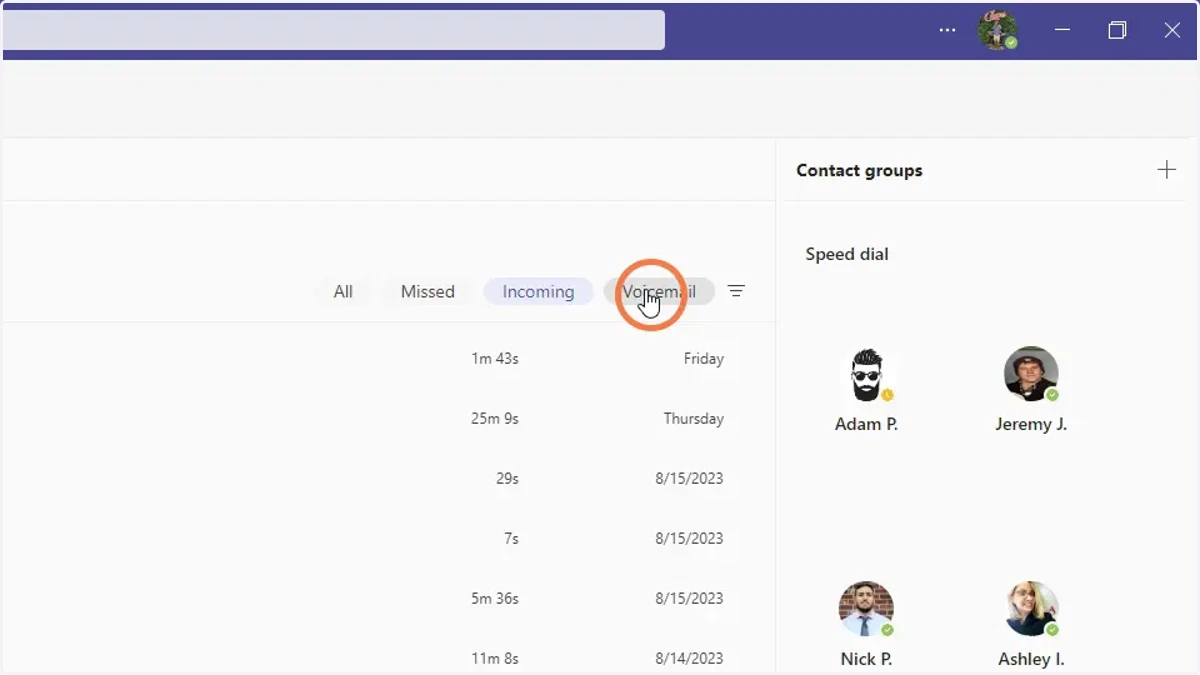 Select Voicemail to see voice messages and transcriptions of voicemails