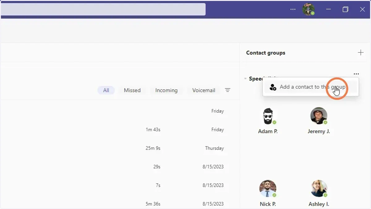 Click Add a contact to this group by pressing the 3 dotted line