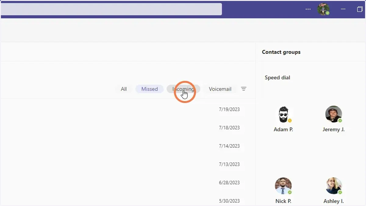Select Incoming for your incoming calls