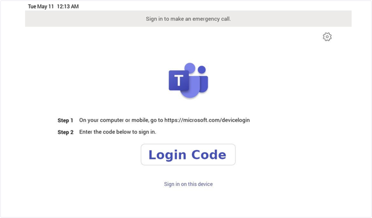 The first step to use your new Microsoft Teams phone is to log in. When you first power on the phone it will display this screen.
