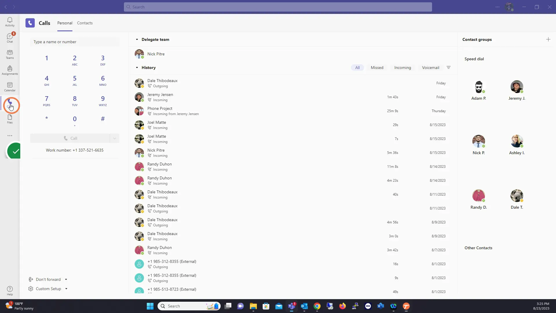 Click on Calls on your Teams applications