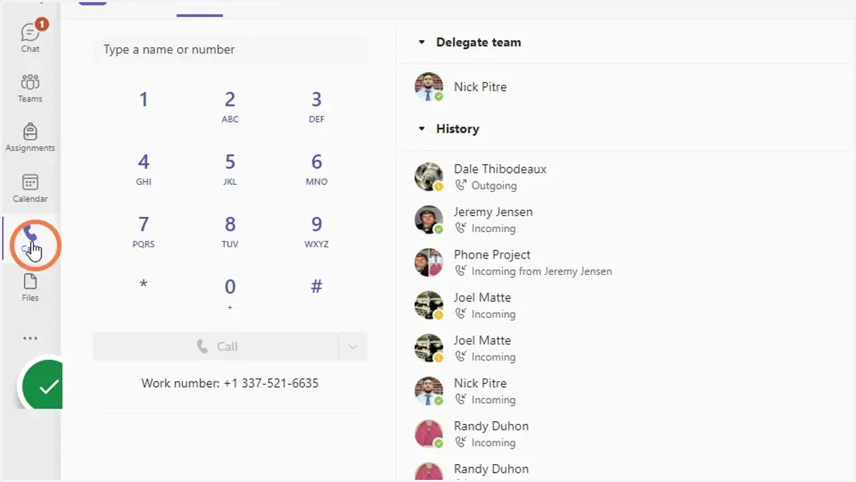 Click on Calls on your Teams applications