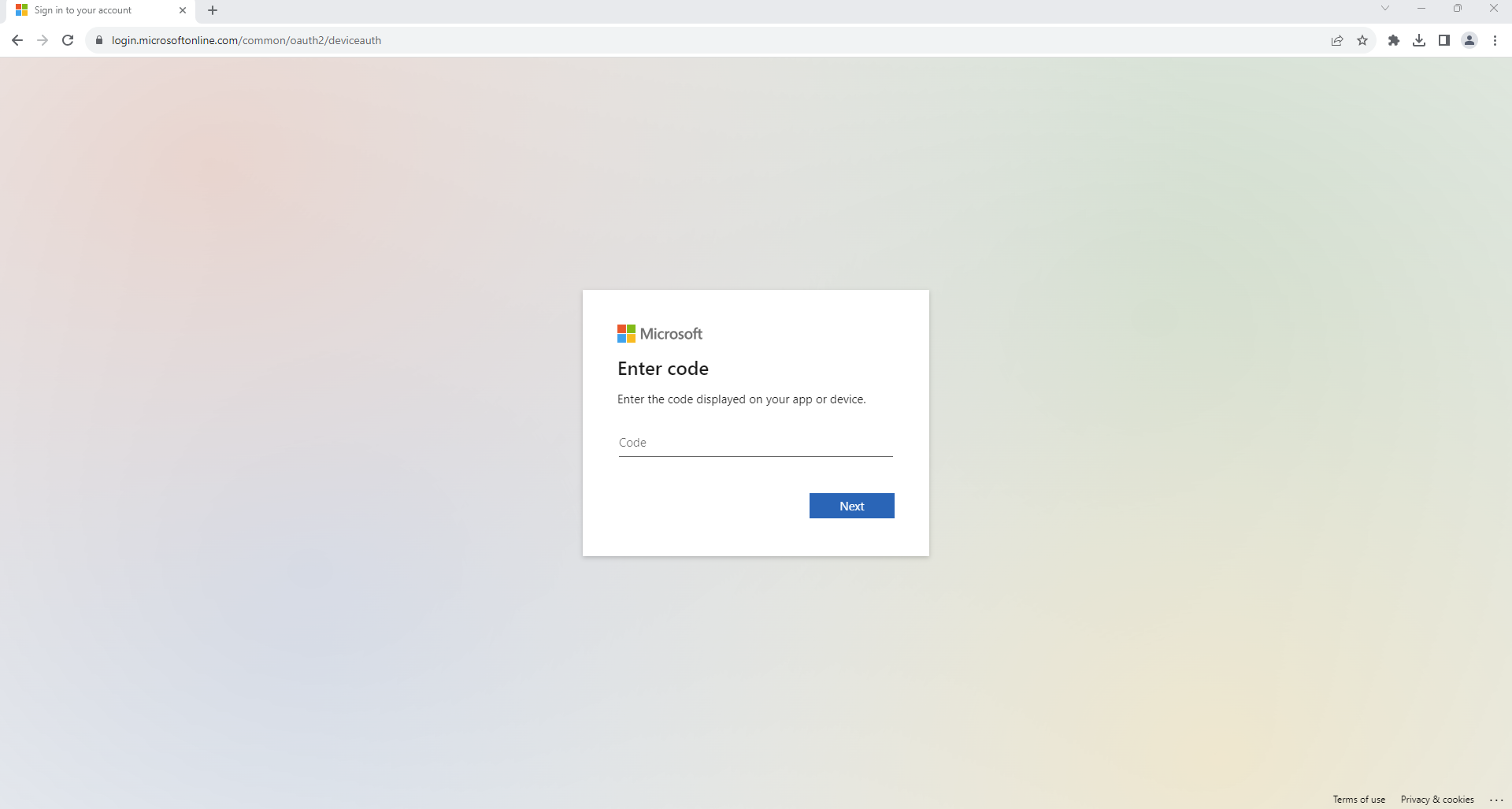 When logged into your Microsoft account in a web browser, go to https://microsoft.com/devicelogin