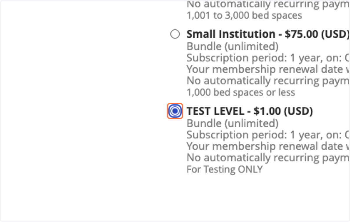 Select the appropriate membership level based on number of bed spaces