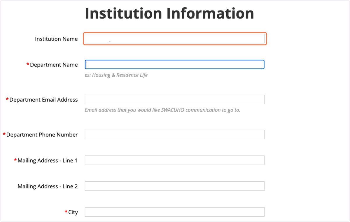 Complete Institution Information section