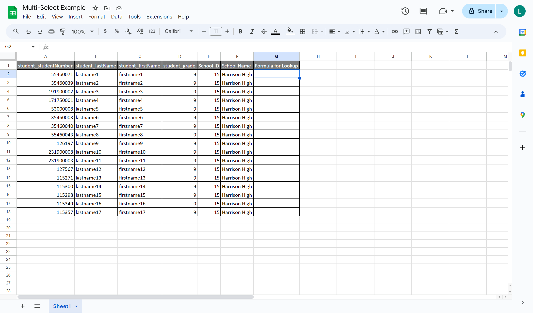 Click the blank cell in a new column in your spreadsheet
