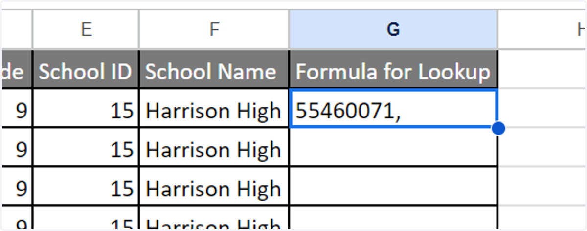 Click and drag the blue circle to copy the formula to all the cells