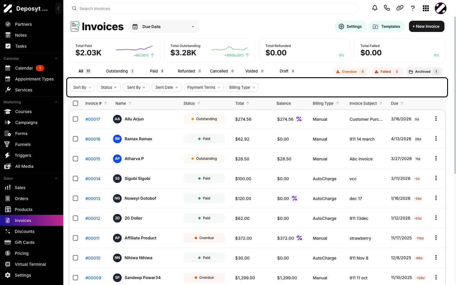 Step 2: You will then be navigated to the Invoices tab.