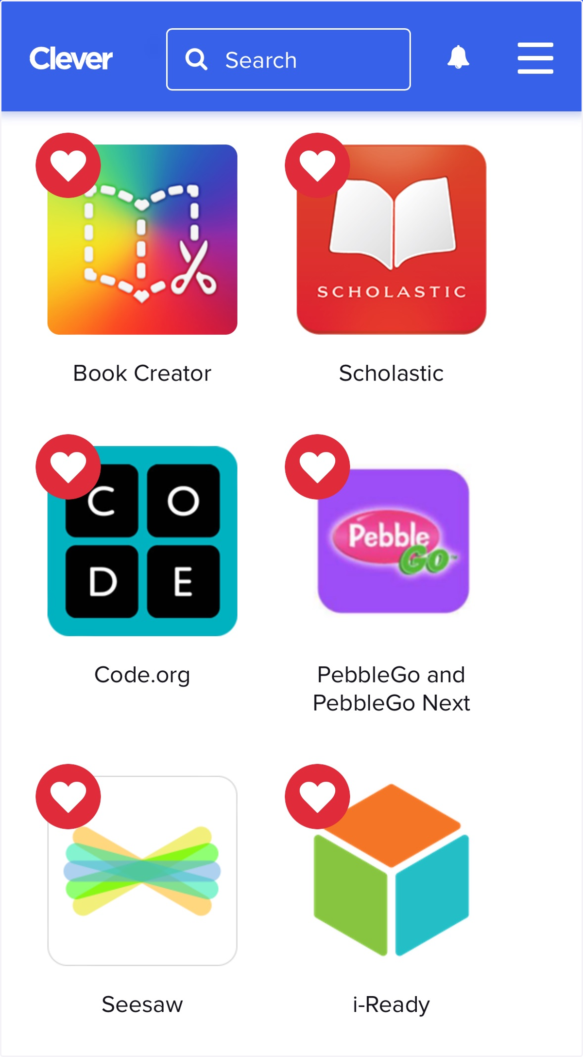 Clever home page with apps