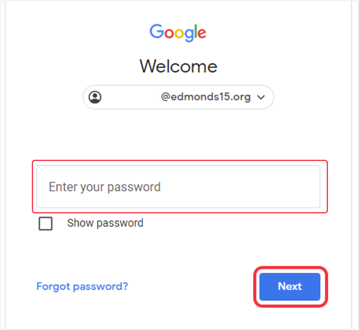 Enter your Edmonds School District password and click Next