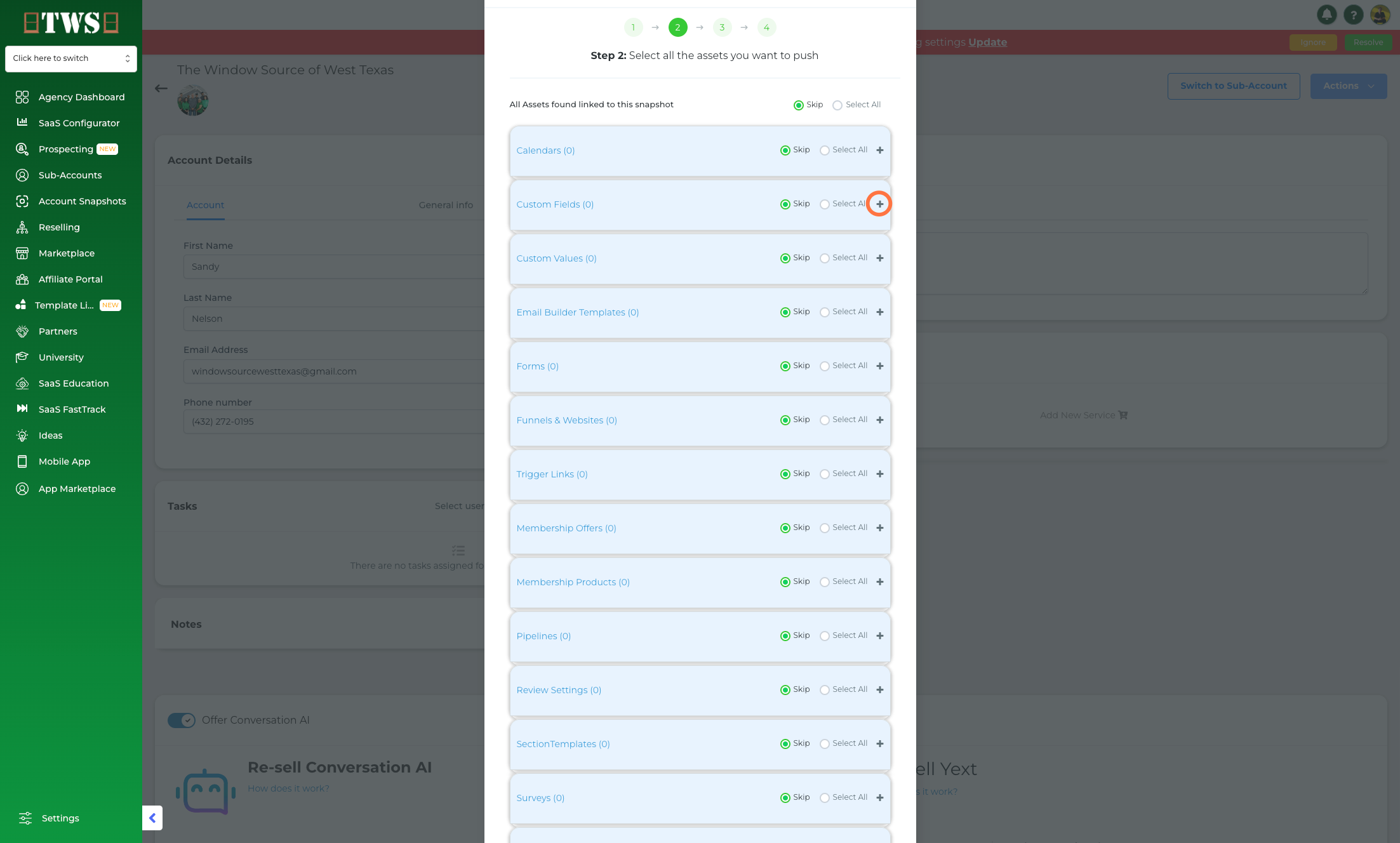 Click the "+" icon to expand "custom fields"