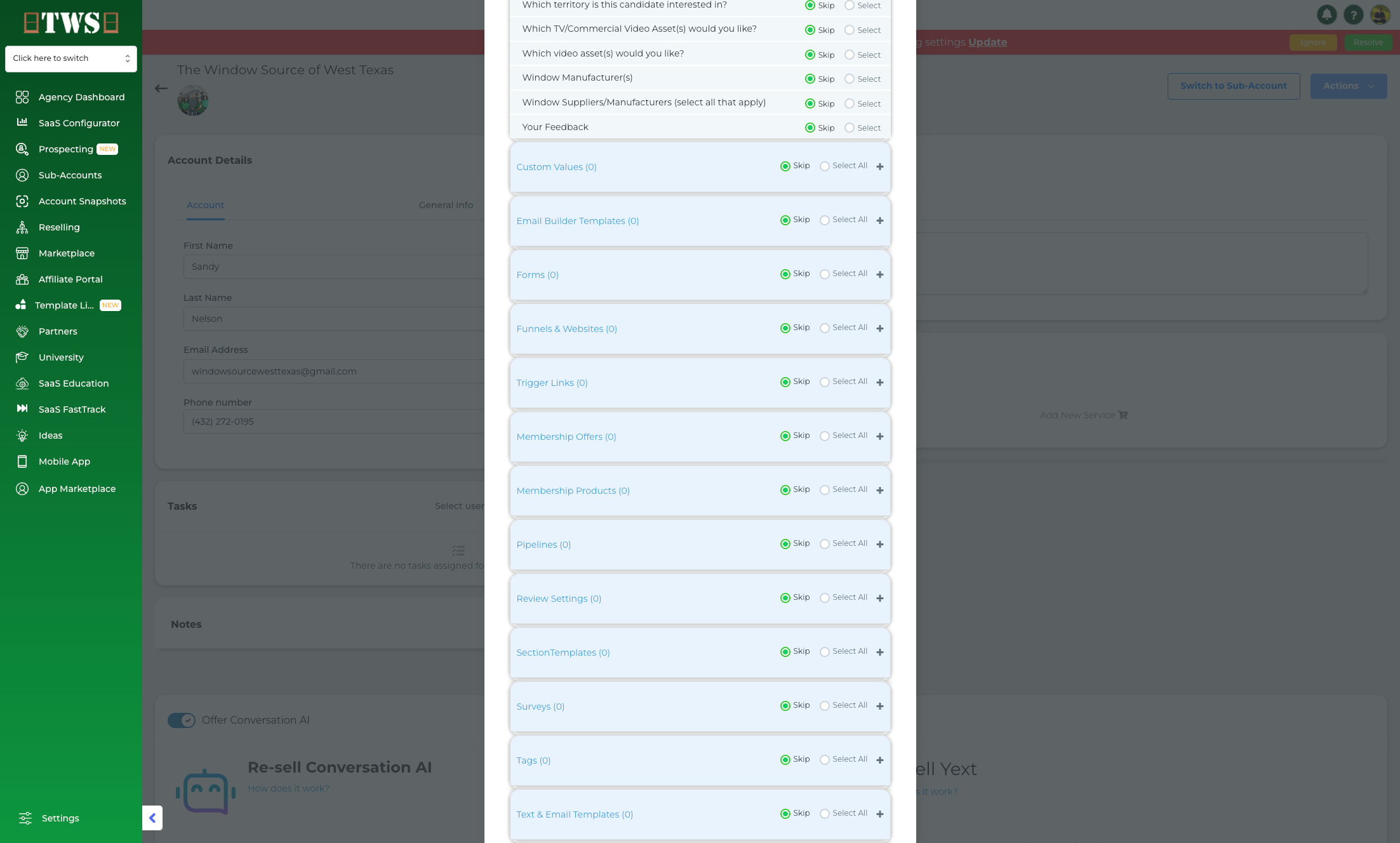 Click "+" to expand "Funnels & Websites"