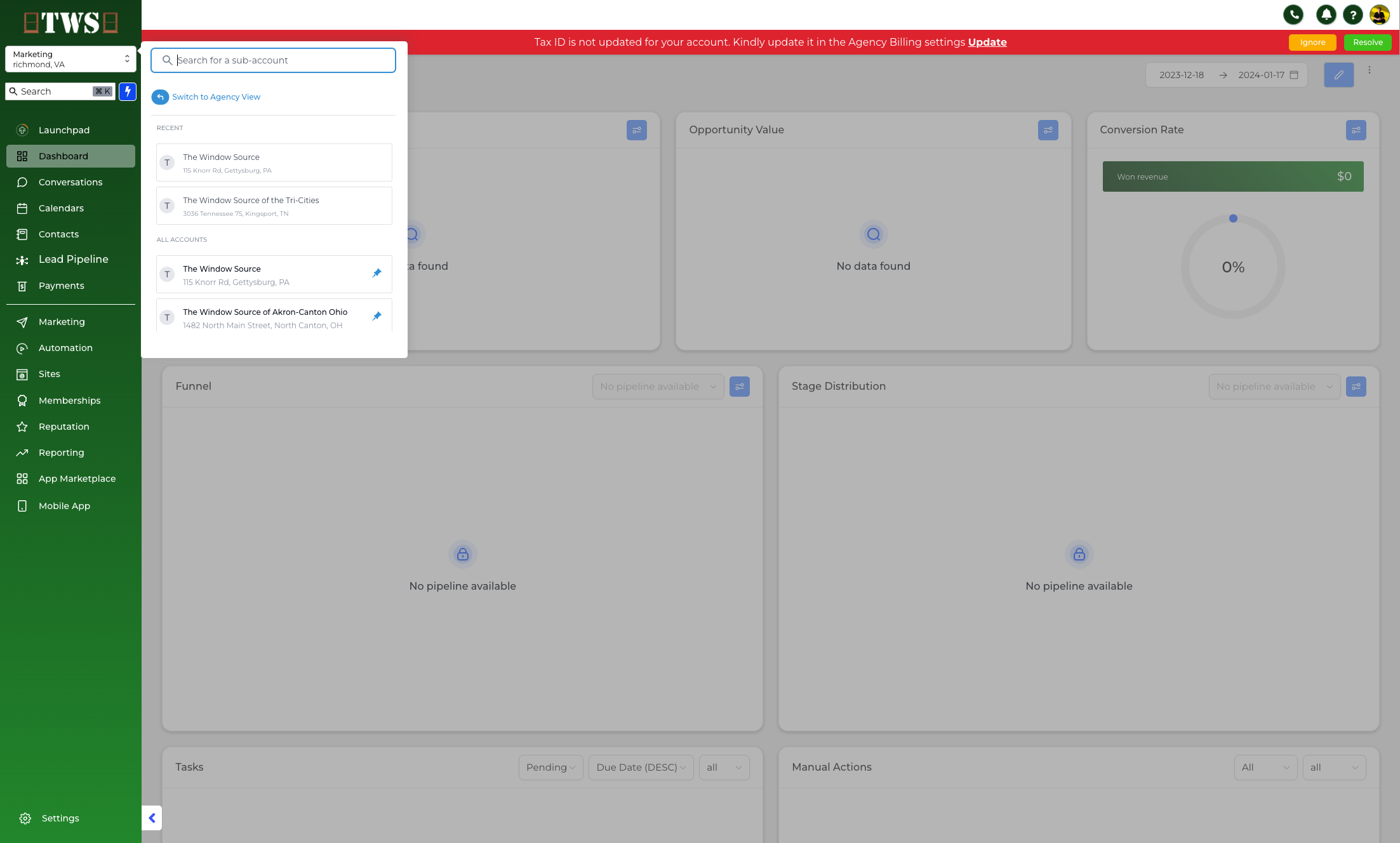 Click on Switch to Agency View