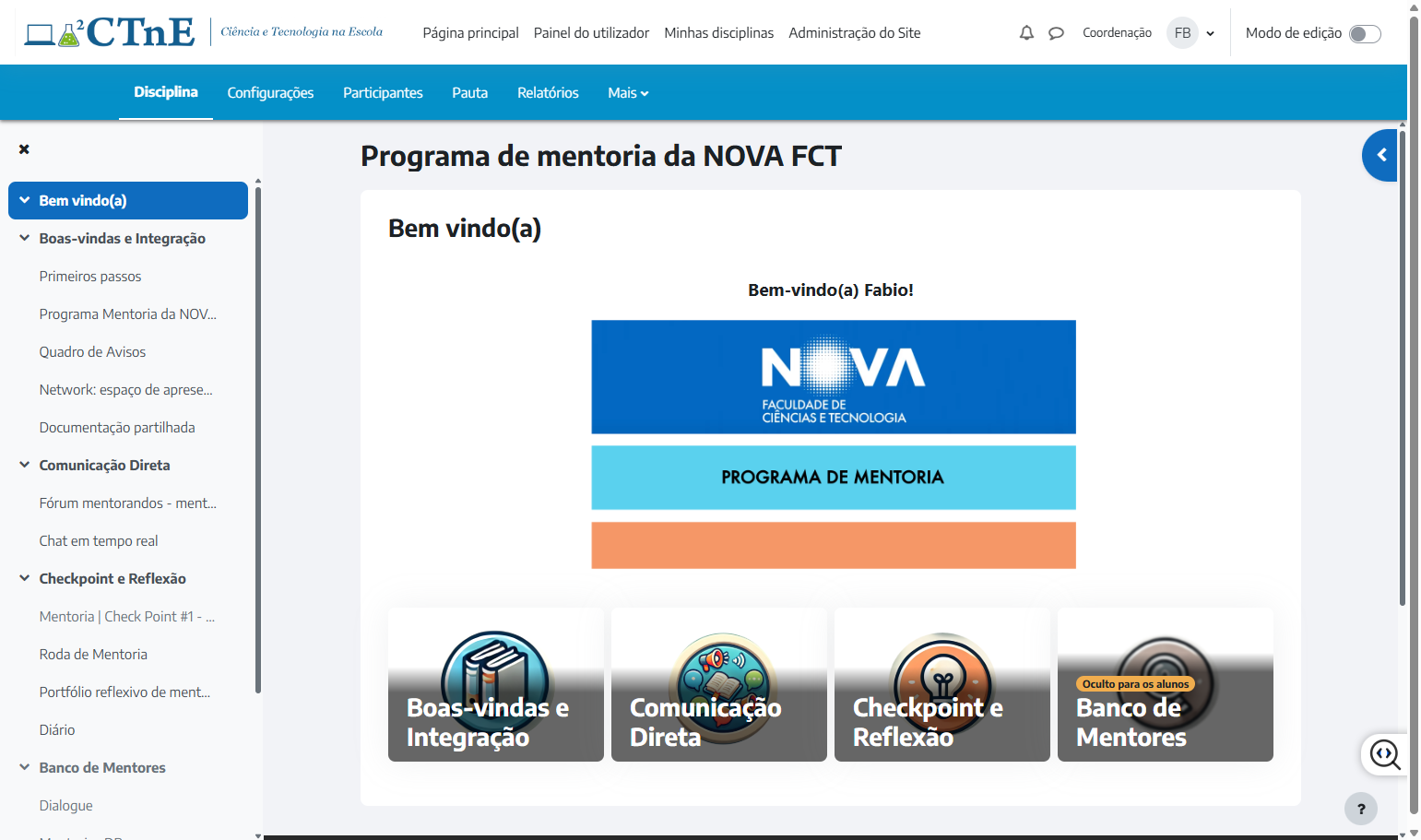 Click on Boas-vindas e Integração