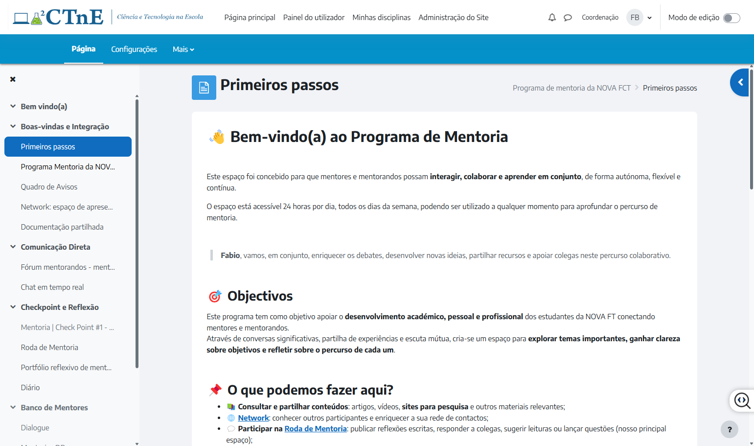 Click on Programa Mentoria da NOVA FCT
