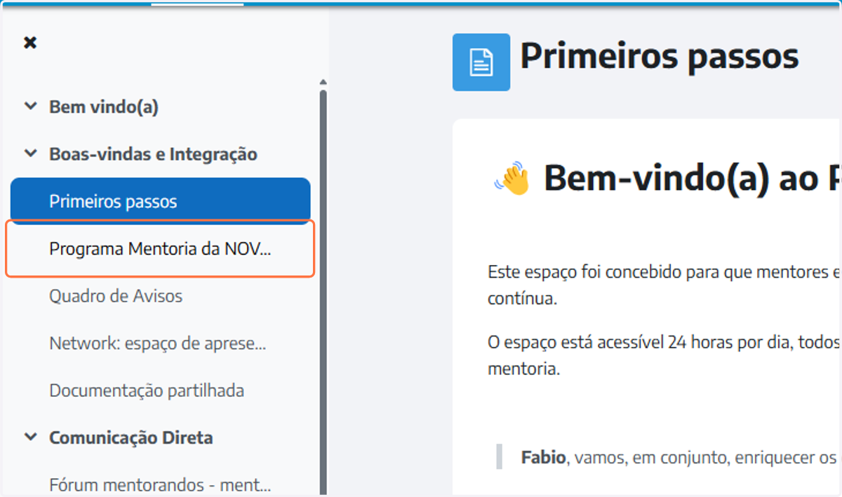 Click on Programa Mentoria da NOVA FCT