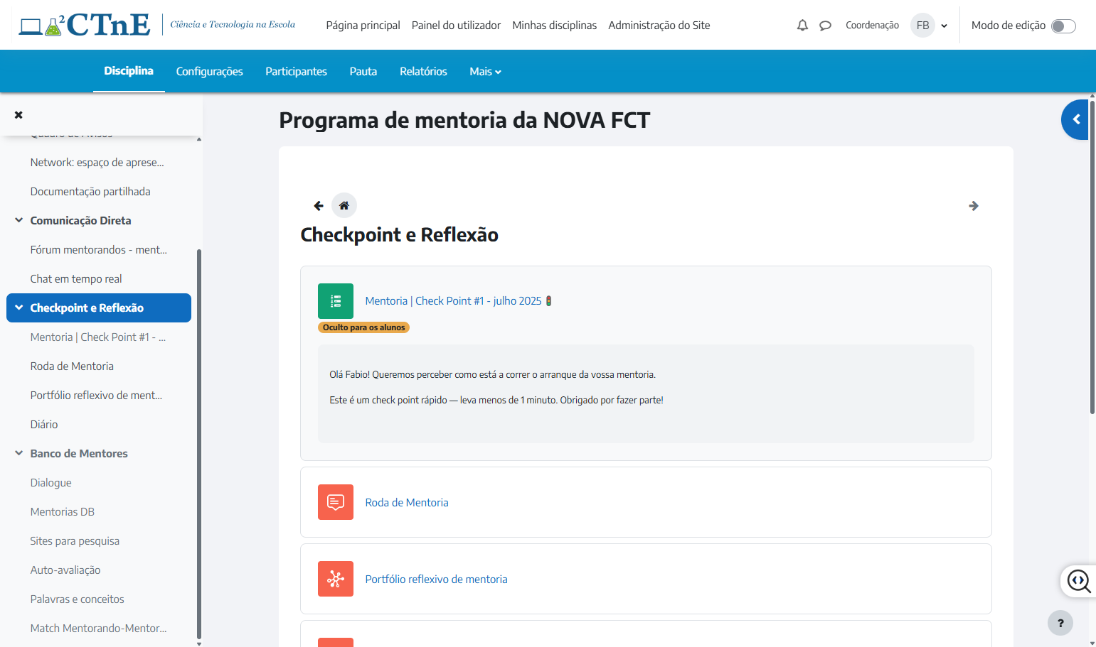 Click on Disciplina