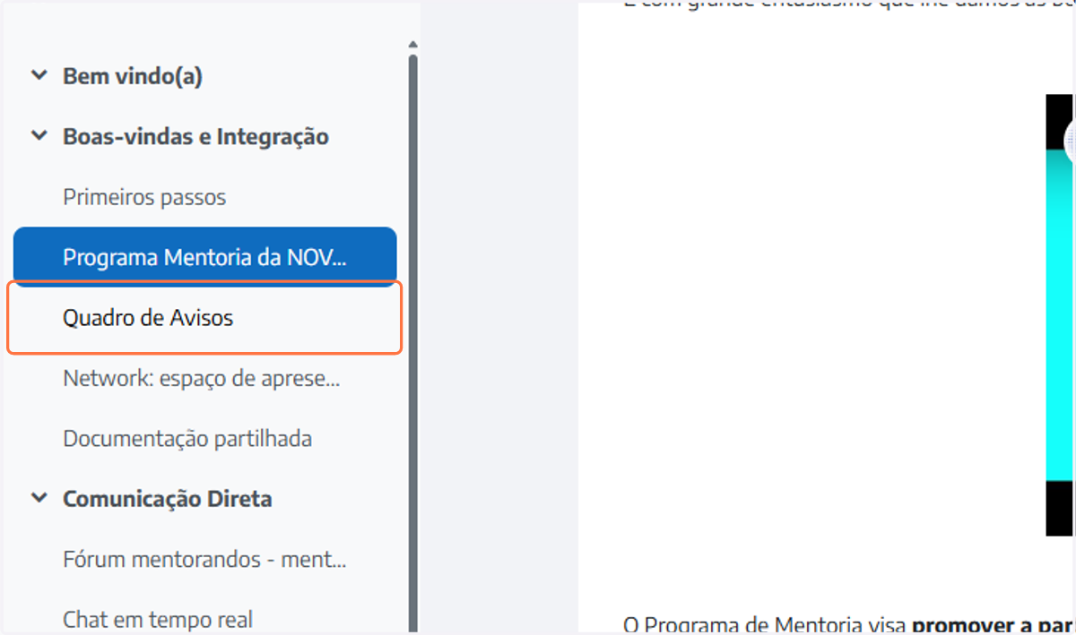 Click on Quadro de Avisos