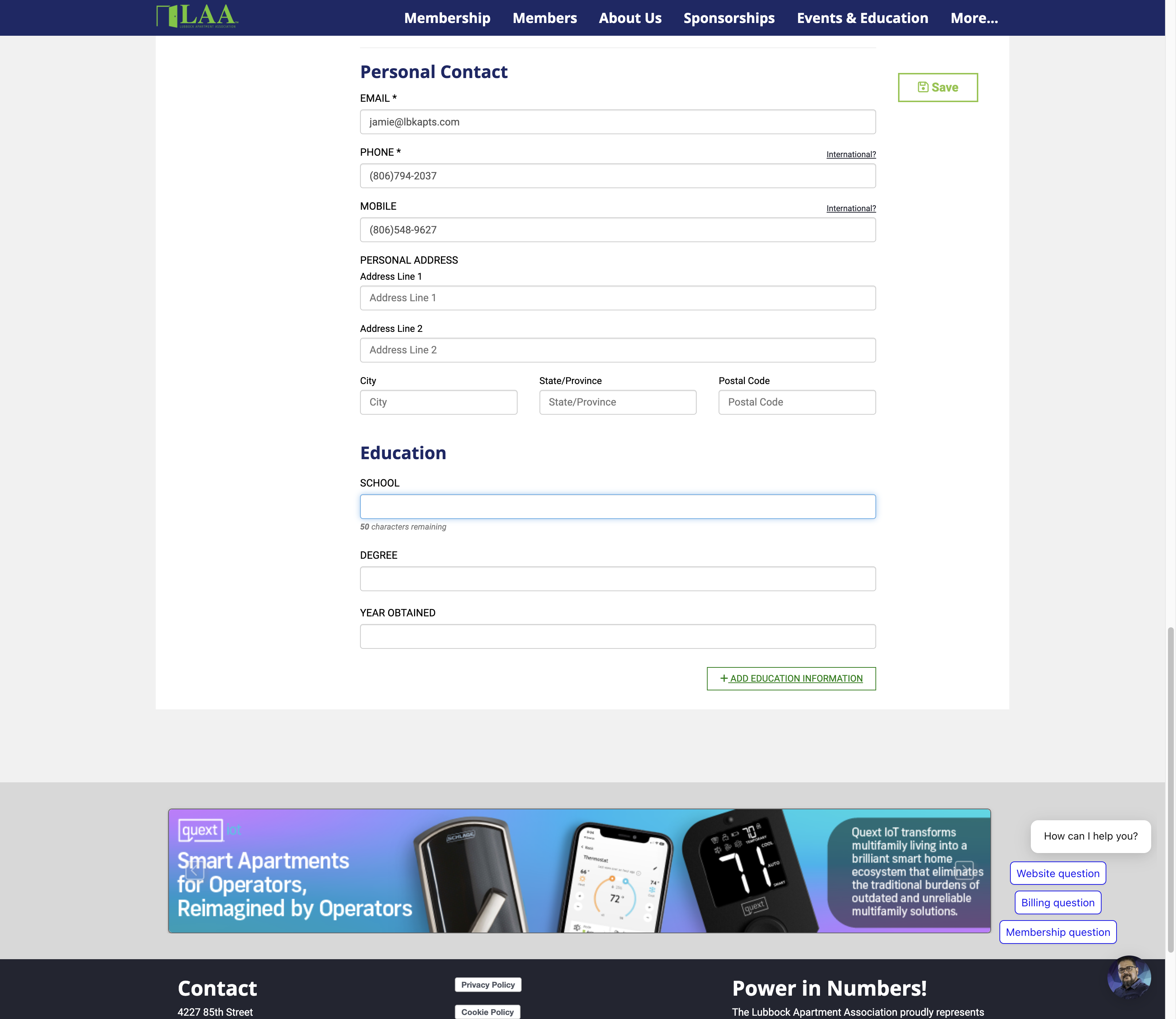 Be sure to click to the save button if you have made any changes or updates to your profile.