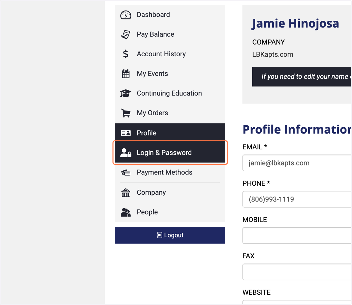 Update your Login & Password