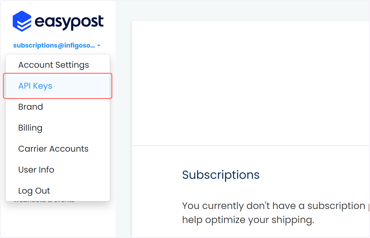 Click on API Keys