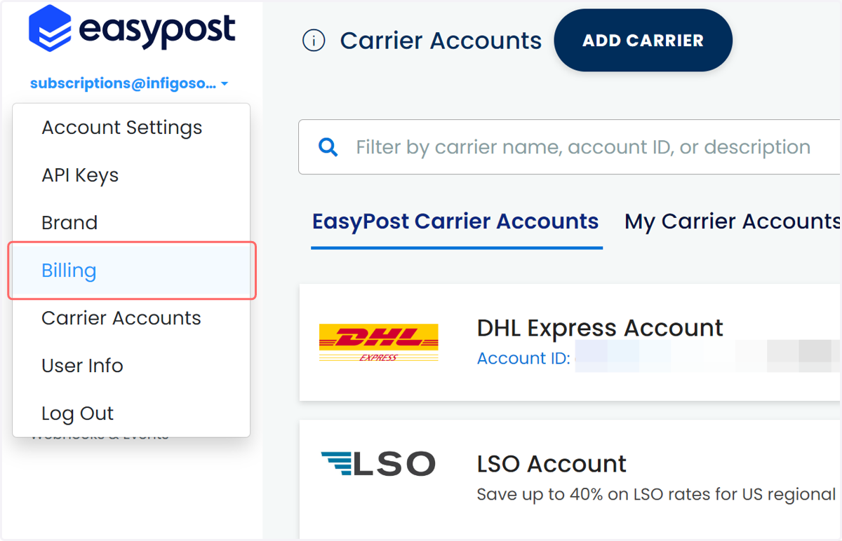 Click on Billing