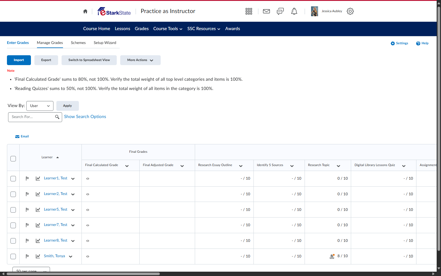 Click on Manage Grades