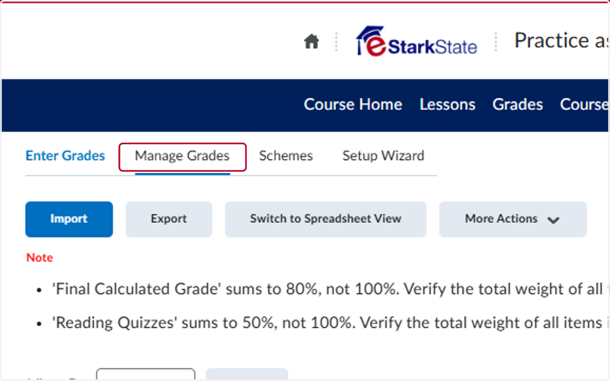 Click on Manage Grades