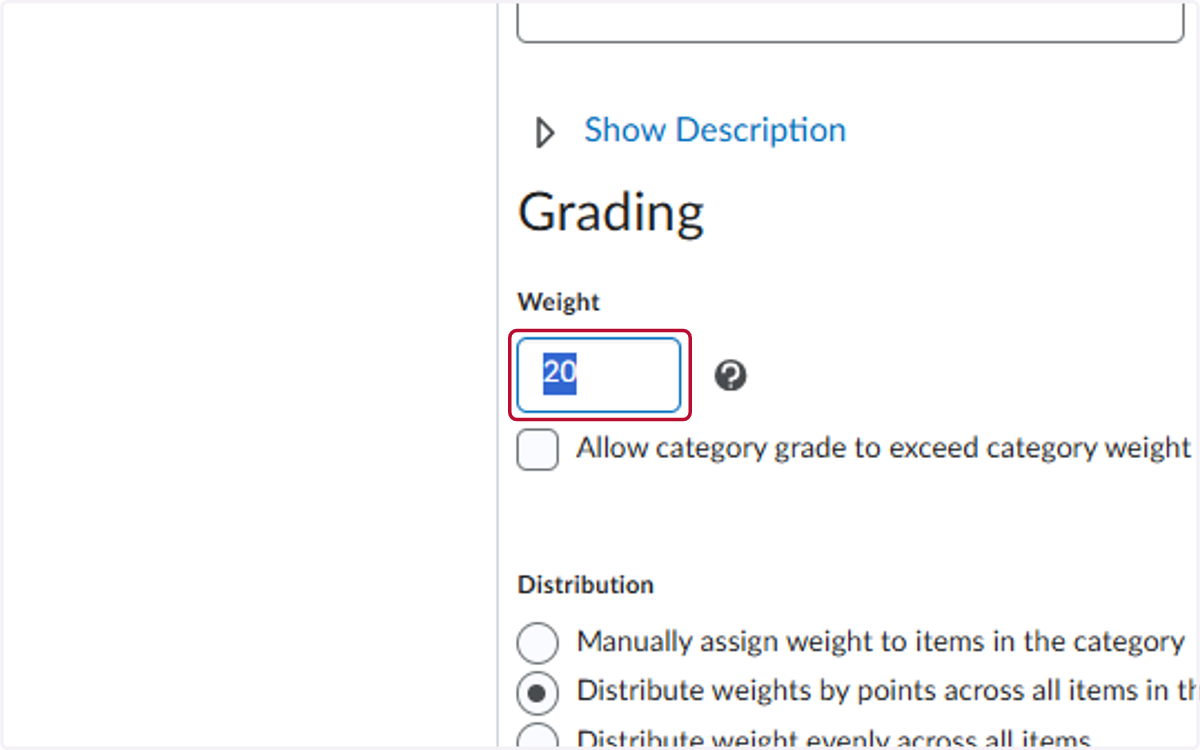 Change the Weight to the % the catagory is worth