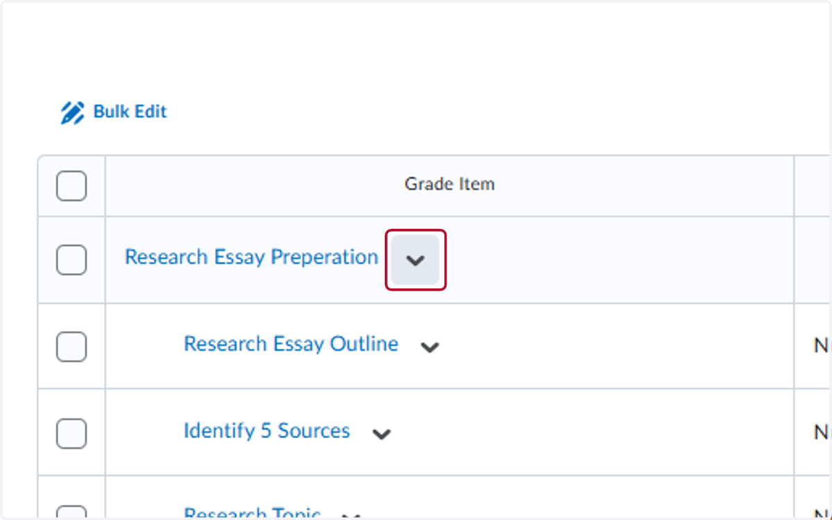 Click on the V by a category